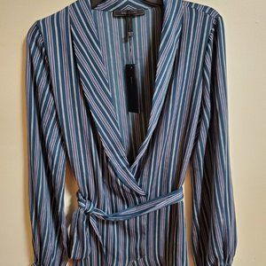BCBG MAXAZRIA Assymetric Striped Long Sleeves Tops